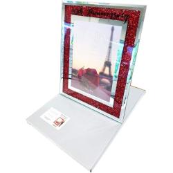 Présentation Cadre photo anniversaire mariage, miroir rubis, strass rouge