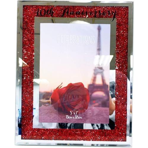 Présentation de Zoom sur Cadre photo anniversaire mariage, miroir rubis, strass rouge