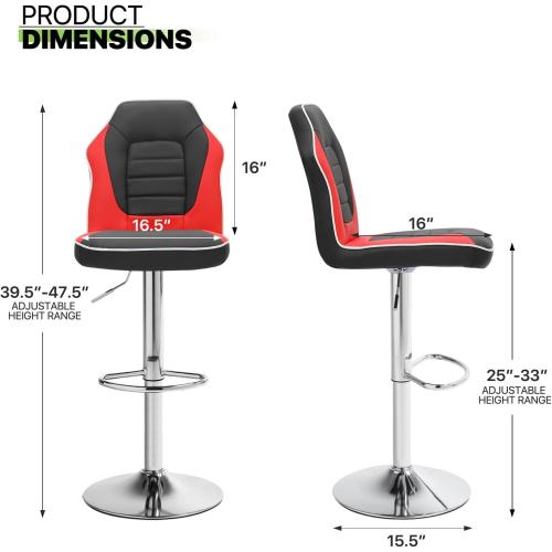 Présentation de Zoom sur Tabourets bar pivotants, réglables, noir, rouge, lot 2