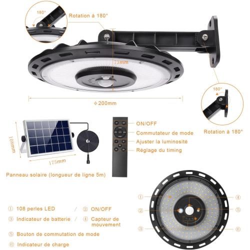 Présentation de Lampes Solaires Extérieures 108 LED, Détecteur Mouvement, IP65 en situation