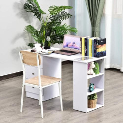 Bureau informatique HOMCOM, blanc, multi-rangements, 3 tiroirs en situation