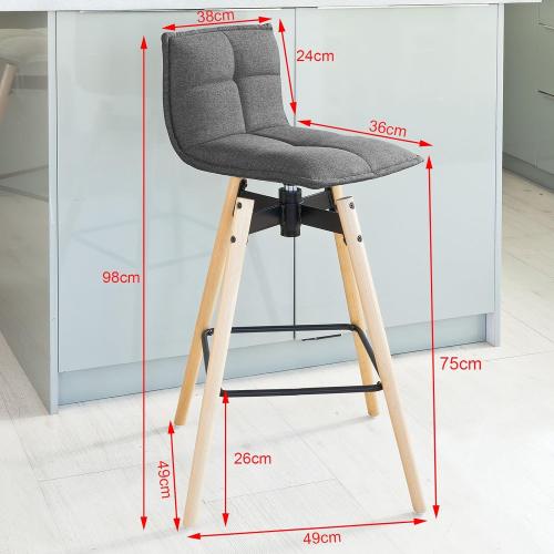 Présentation de Zoom sur SoBuy, Lot 2 Tabourets Bar Rotatif 360, Dossier, Repose Pieds