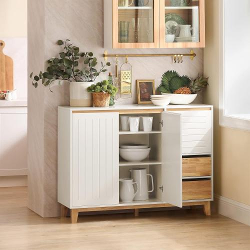 Présentation de Zoom sur SoBuy Buffet Armoire Multi Rangement Bois, Blanc