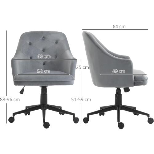 Présentation de Zoom sur Chaise Bureau Ergonomique Pivotante 360°, Velours Gris