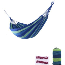 Présentation Hamac camping portable, léger, coton tissé, bleu