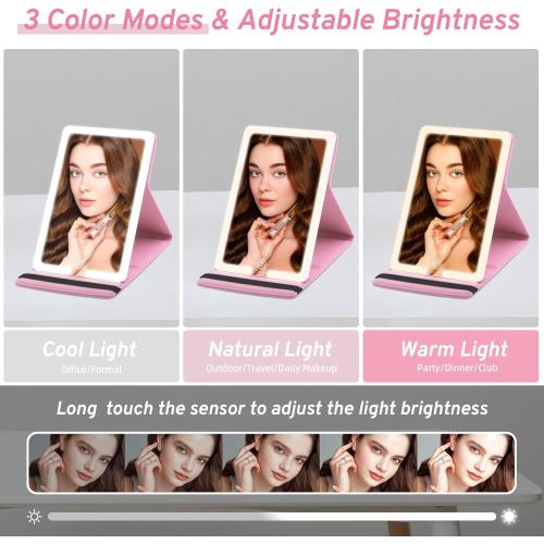 Présentation de Miroir de voyage lumineux LED, 3 modes couleur, portable en situation