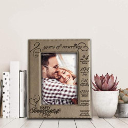 Cadre Photo Cuir Marron Clair, Cadeau Anniversaire 2 Ans en situation