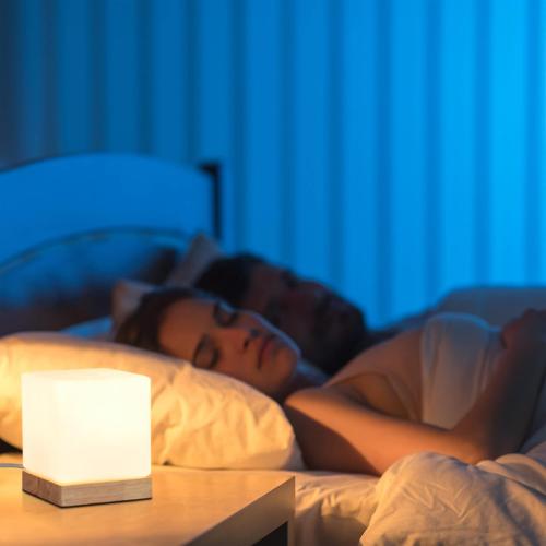 Présentation de Zoom sur Lampe Table Relaxdays, Bois Verre Opale, Blanc Brun