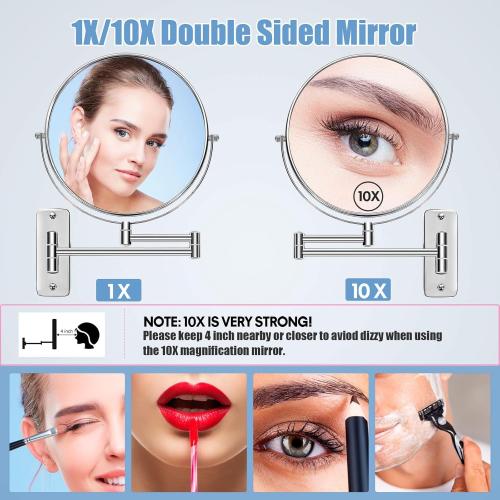 Présentation de Zoom sur Miroir maquillage mural extensible, grossissement 1x 10x, flexible