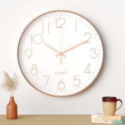 Présentation Horloge Murale Moderne Silencieuse Blanc Or 30CM