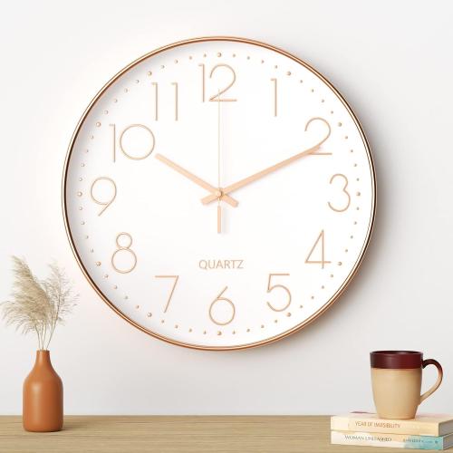 Présentation de Présentation Horloge Murale Moderne Silencieuse Blanc Or 30CM