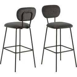 Présentation Tabourets de bar Movian, tissu Wind anthracite, noir mat