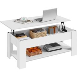 Présentation Table basse relevable moderne, rangement intégré, blanc