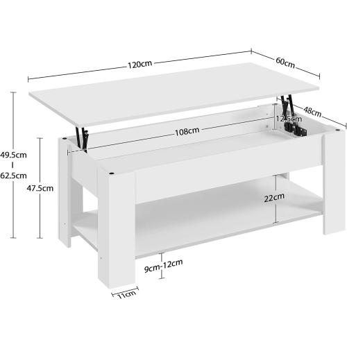 Présentation de Zoom sur Table basse relevable moderne, rangement intégré, blanc