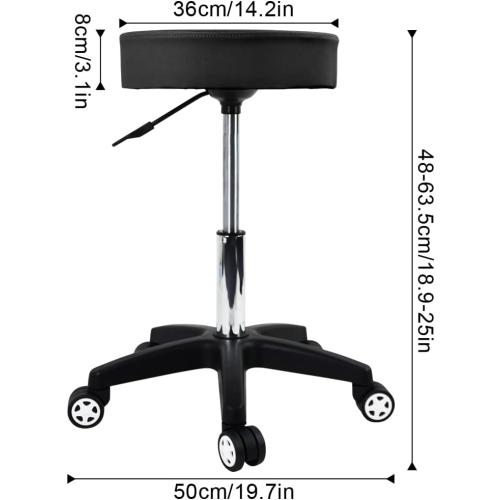 Présentation de Zoom sur Tabouret Roulant Noir, Chaise de Travail Pivotante, Bureau