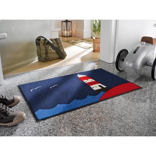 Présentation de Zoom sur Tapis Wash Dry Leuchtturm, Blue, Anti-dérapant, Lavable