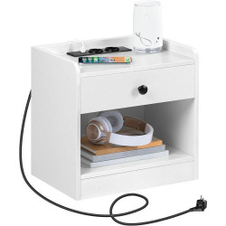 Présentation Table de Chevet HOOBRO, Charge USB, Tiroirs, Blanc