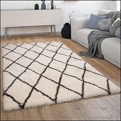 Tapis Shaggy Moderne Motif Diamant pour Salon - Style Scandinave en situation