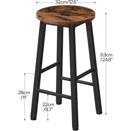 Présentation de Zoom sur Tabourets de Bar Industriels, Marron Rustique, Noir, Lot 2