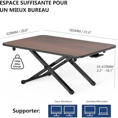 Présentation de Zoom sur Bureau Assis Debout FITUEYES, Poste de Travail Réglable, Marron