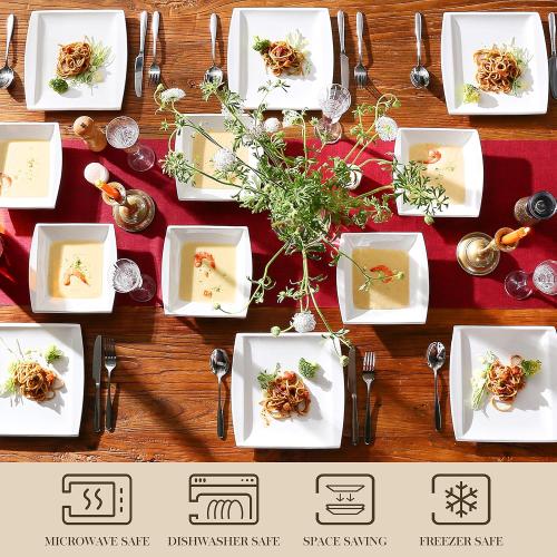 Présentation de Zoom sur MALACASA, Service de Table Porcelaine 24pcs Blanches