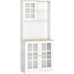 Présentation Buffet moderne bois MDF blanc, 2 vitrines, étagères réglables