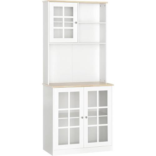 Présentation de Présentation Buffet moderne bois MDF blanc, 2 vitrines, étagères réglables