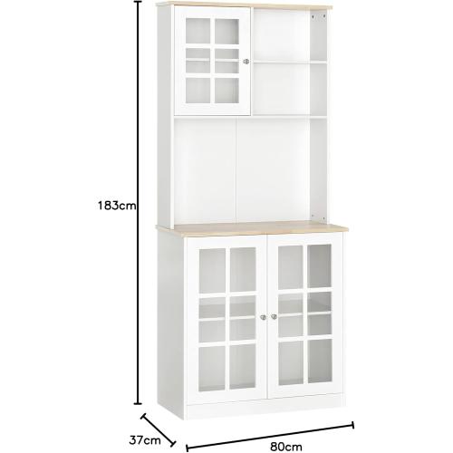 Présentation de Zoom sur Buffet moderne bois MDF blanc, 2 vitrines, étagères réglables