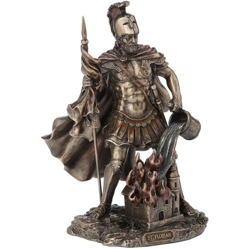 Présentation de Statue Saint Florian Pompiers Bronze Antique Veronese Design en situation