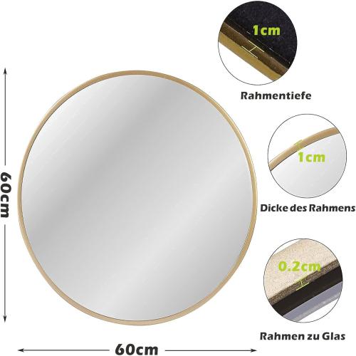 Présentation de Miroir Mural Rond Moderne avec Cadre Métal Doré pour Intérieur en situation