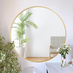 Présentation Miroir Mural Rond Moderne avec Cadre Métal Doré pour Intérieur