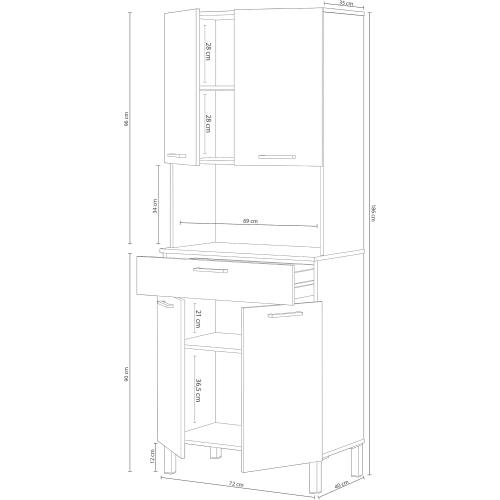 Présentation de Zoom sur Armoire cuisine, buffet salle à manger, blanc Artik, chêne