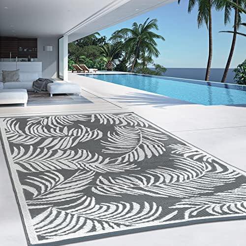 Présentation de Zoom sur Tapis extérieur Coco Tropical Gris Blanc IDMarket