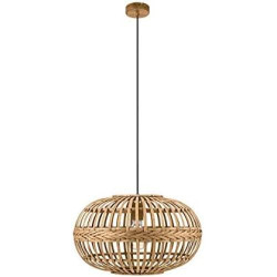 Suspension luminaire vintage boho acier bois naturel, lustre E27 salon table à manger en situation