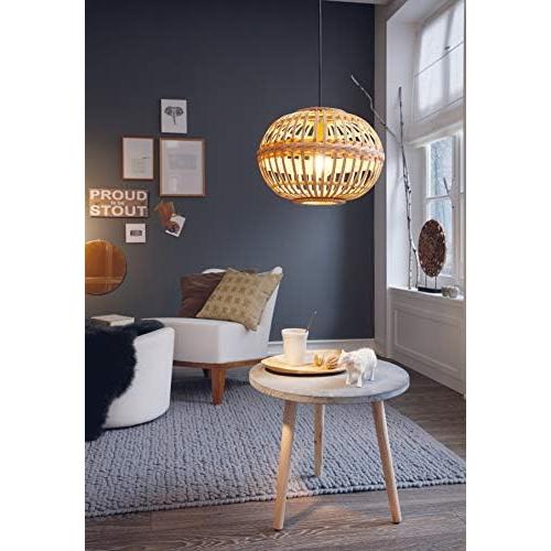 Présentation de Zoom sur Suspension luminaire vintage boho acier bois naturel, lustre E27 salon table à manger