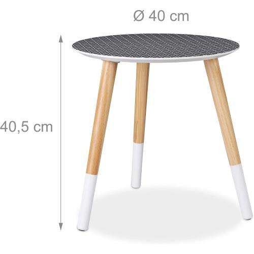 Présentation de Zoom sur Table d'appoint ronde, motif décoratif, bois blanc, noir