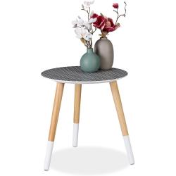 Présentation Table d'appoint ronde, motif décoratif, bois blanc, noir