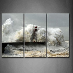 Présentation Phare Vagues Mer Peinture Murale First Wall Art