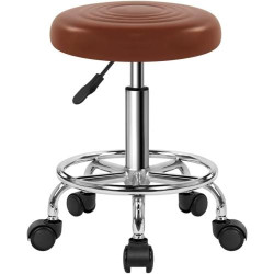 Présentation Tabouret Beauté Rond Cuir PU Pivotant, Marron, Réglable