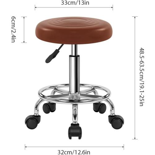 Présentation de Zoom sur Tabouret Beauté Rond Cuir PU Pivotant, Marron, Réglable