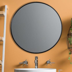 Présentation Miroir rond noir, cadre métal, décoration intérieure élégante