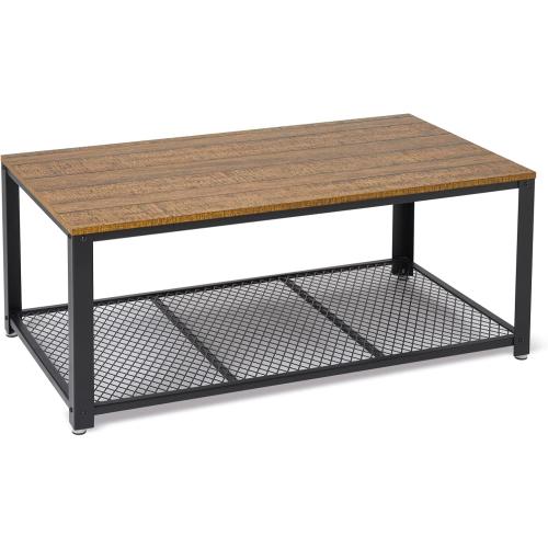 Présentation de Présentation Table Basse Industrielle Meerveil, Étagère Maille, Métal Noir