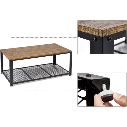 Présentation de Zoom sur Table Basse Industrielle Meerveil, Étagère Maille, Métal Noir