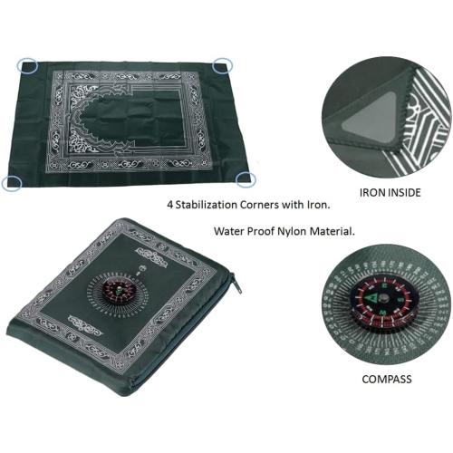 Présentation de Zoom sur Tapis de prière portable Kellegour, boussole, vert, noir