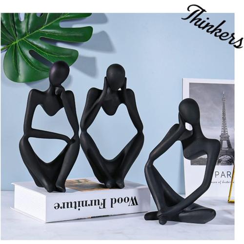 Présentation de Zoom sur NatureMan Statue penseur abstraite résine, décoration noir