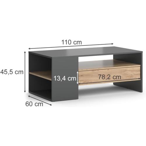 Présentation de Zoom sur Table Basse Fabien, Chêne Doré, Anthracite, Design Moderne