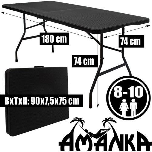 Présentation de Zoom sur Amanka Meubles Jardin, Table 180 cm, 4 Chaises Rotin Noir