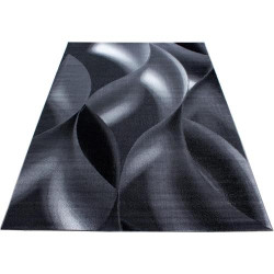 Tapis Salon Noir Design Abstrait Ondulé, Doux, Facile Nettoyer en situation