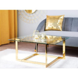 Table Basse Verre, Cadre Métal Doré, Style Glamour en situation