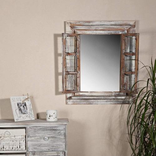 Présentation de Zoom sur Miroir mural Melko, shabby chic, volets, étagère, cadre photo